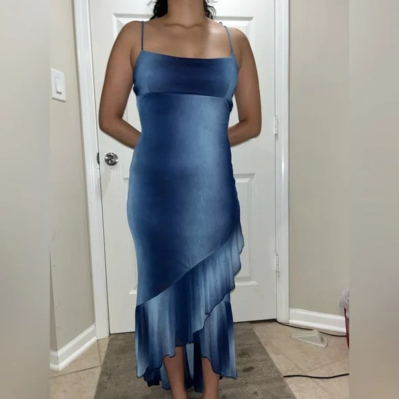 Coqueta Internacional Dresses | Asymmetrical Ombr Blue Maxi Dress | Color: Blue/Silver | Size: M | Jjweb's Closet